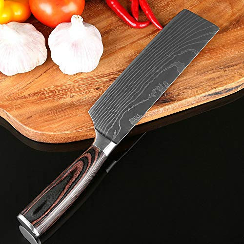 Meat Cleaver, Cleaver Knife, 7" Chinese chef knife stainless steel Damascus pattern cut meat fruit and vegetable Utility Santoku Knife Kitchen cutter Chef Knife, Paring Knife