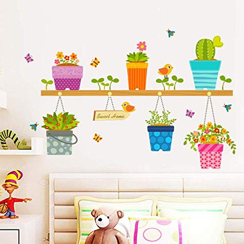 Wall Sticker Garden Pot Flower Bonsai Birds Plant Home Decoration Mural Decal Living Room Bedroom Window Decor