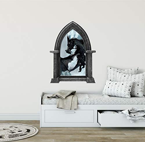 24" Castle Scape Black Dragon -1 Granite Stone Castle Window Wall Decal Sticker Mural Medieval Mythical Fantasy Fairytale Game of Thrones Kids Playroom Wall Art Decor 24" Castle Scape Black Dragon -1 Granite Stone Castle Window Wall Decal Sticker Mural Medieval Mythical Fantasy Fairytale Game of Thrones Kids Playroom Wall Art Decor