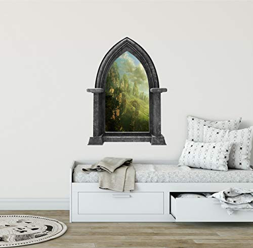 24" Castle Scape Rock Towers -1 Granite Stone Castle 3D Window Wall Decal Sticker Mural Kids Bedroom Playroom Medieval Fantasy Fairytale Peel and Stick Decor 24" Castle Scape Rock Towers -1 Granite Stone Castle 3D Window Wall Decal Sticker Mural Kids Bedroom Playroom Medieval Fantasy Fairytale Peel and Stick Decor