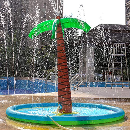 HALOFUN Sprinkle Splash Palm Tree Pad, Inflatable 70'' Water Play Spray Mat Toy Outdoor Backyard Sprinkler for Kids Summer Gift