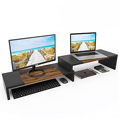 WESTREE Dual Monitor Stand Riser for Computer Screens, 2 Shelf Computer Monitor Stand with Adjustable Length and Angle PC Stand Desktop Stand Desktop Organizer Desk Riser