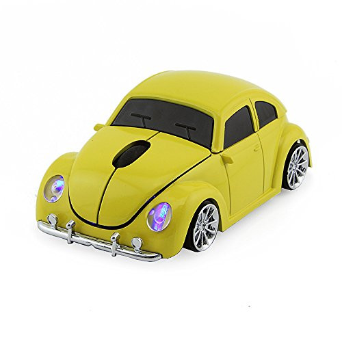 Usbkingdom 2.4GHz Wireless Mouse Cool 3D Sport Car Shape Ergonomic Optical Cordless Mice with USB Receiver for PC Laptop Computer Notebook 1600DPI Yellow