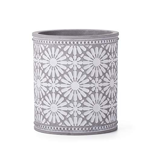 Kitchen Cooking Utensil Holders - Fine Embossed Cement Utensils Crock - Cement Utensil Container Kitchenware Flatware Organizer - Farmhouse Decor Utensils Caddy -Flower Pattern-