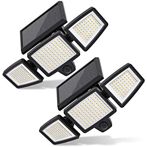 Solar Lights Outdoor, 210 LED 2500LM Solar Flood Security Lights with Motion Sensor Wireless 25FT IP65 Waterproof 3 Heads Spot Flood Wall Lights for Porch Garage Yard Entryways Patio -Black, 2pcs- Solar Lights Outdoor, 210 LED 2500LM Solar Flood Security Lights with Motion Sensor Wireless 25FT IP65 Waterproof 3 Heads Spot Flood Wall Lights for Porch Garage Yard Entryways Patio -Black, 2pcs-