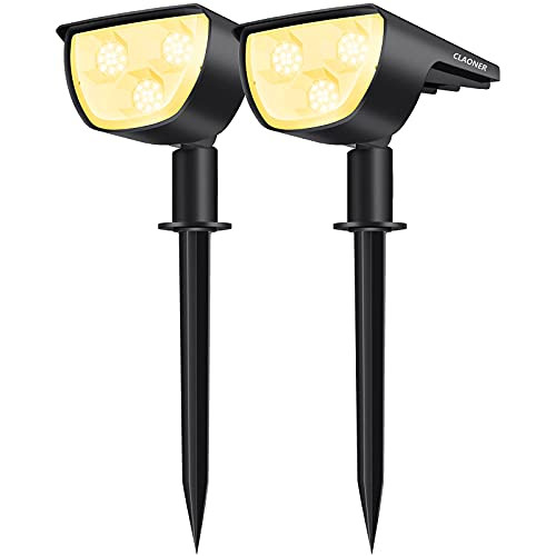Claoner 36 LED Solar Landscape Spotlights, Upgraded Wireless Waterproof Outdoor Solar Powered Landscaping Spotlights Wall Lights for Yard Garden Driveway Porch Walkway Pool Patio- Warm White-2 Pack-