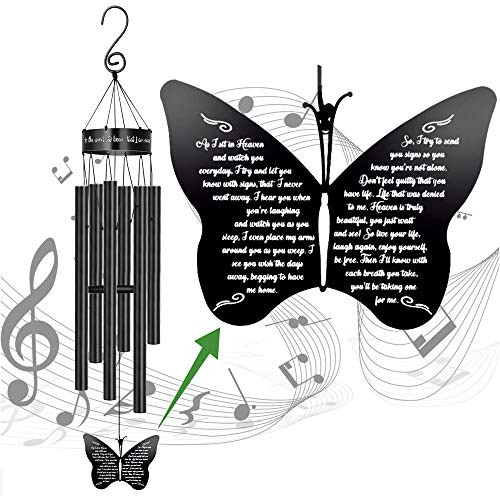 MEMGIFT Memorial Butterfly Wind Chimes of Father Sympathy Gifts Loss of Mom Grandma Husband Outdoor Chimes for Patio Garden Porch Yard Black