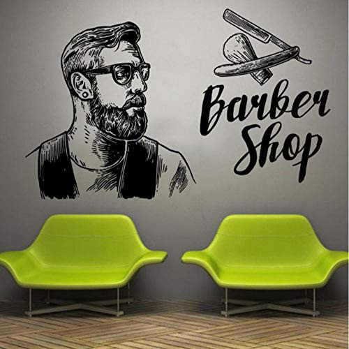 Barber Shop Man Salon Haircut Wall Window Decal Sticker Beard Face Tools Logo Salon Vinyl Decal Hipster Barbershop Decor 57x91cm