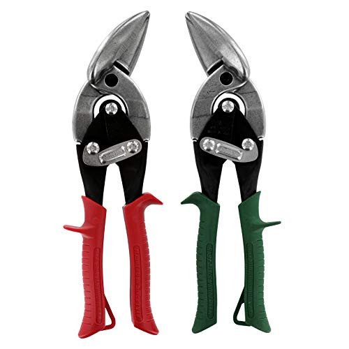 MIDWEST Aviation Snip Set - Left and Right Cut Offset Tin Cutting Shears with Forged Blade  and  KUSH'N-POWER Comfort Grips - MWT-6510C