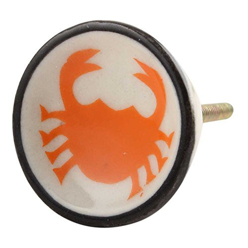 IndianShelf 4 Piece Handmade Orange Ceramic Crab Kid Dresser Knobs Drawer Cabinet Door Kitchen Wardrobe Pulls Handles