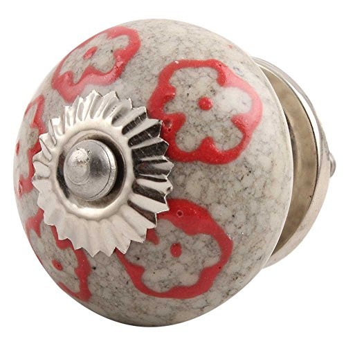 IndianShelf 4 Piece Handmade Red Ceramic Flower Dresser Drawer Knobs Cabinet Wardrobe Door Kitchen Pulls Handles