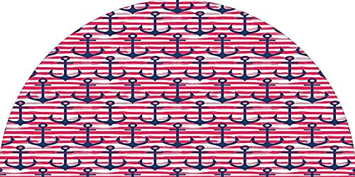 Harbour Stripe Decorative Arched Window Film, Blue Anchors on Horizontal Paintbrush Stripes Marine Graphic No Glue Removable Window Stickers for Perfect Half-Round Arch Windows, 34 inches