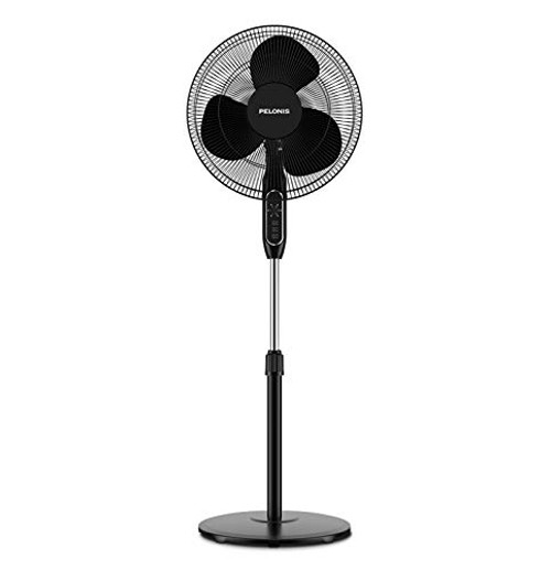 PELONIS 16'' Pedestal Remote Control, Oscillating Stand Up Fan 7-Hour Timer, 3-Speed and Adjustable Height, PFS40A4BBB, 16-inch AC Motor, Black