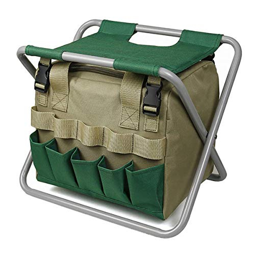 Folding Gardening Stool Tote Bag with Multiple Pockets Garden Tool Organizer Seat