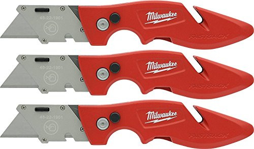 Milwaukee 48-22-1901F Fastback Utility Knife with Wire Stripping Compartment, and Gut Hook -3 Pack of 48-22-1901-