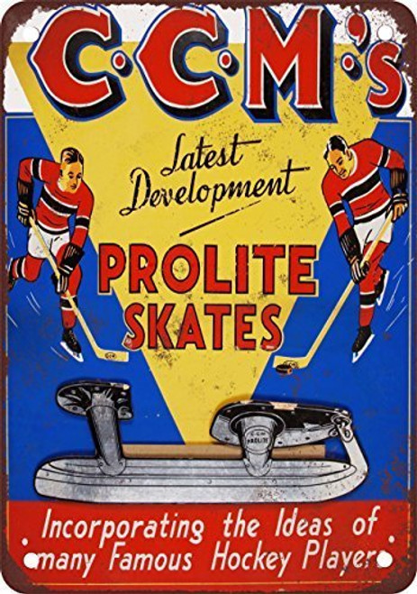 CCM Prolite Hockey Skates Vintage Look Reproduction Metal Tin Sign 8x12 inches CCM Prolite Hockey Skates Vintage Look Reproduction Metal Tin Sign 8x12 inches