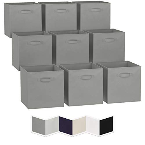13x13 Large Storage Cubes -Set of 9-. Fabric Storage Bins with Dual Handles - Cube Storage Bins for Home and Office - Foldable Cube Baskets For Shelf - Closet Organizers and Storage Box -Grey-