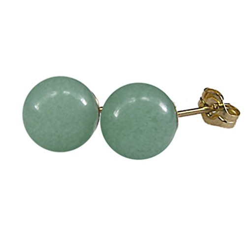 8mm Genuine Green Aventurine Gemstone Bead / Ball / Sphere 14k Yellow Gold Filled GF Ear Stud Earrings Pair