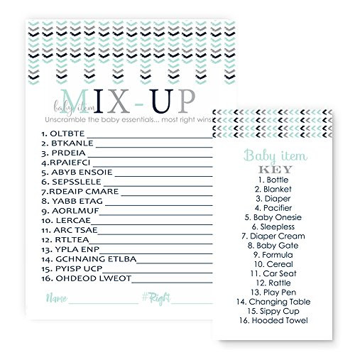 Boys Baby Shower Games Word Scramble Card Set of 25 Navy and Gray