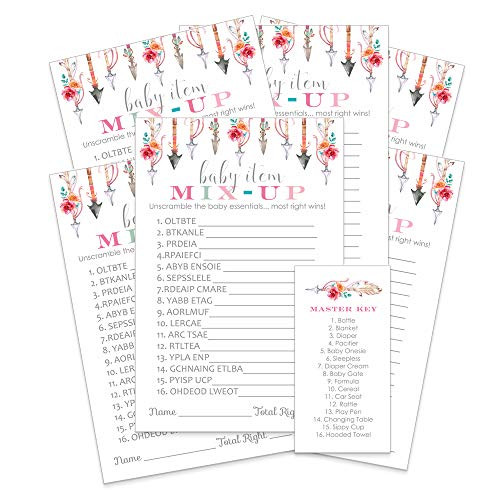 Girls Woodland Baby Shower Games Word Scramble Activity Cards (25 Pack)