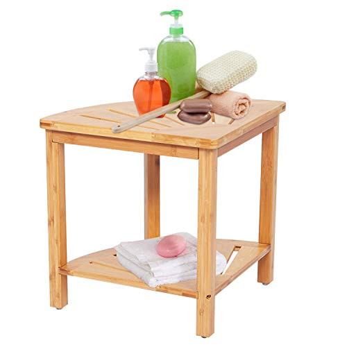 kinsuite Corner Shower Bench Shower Stool with Storage Shelf Organizer Seat for Shower Bathroom Bath Spa