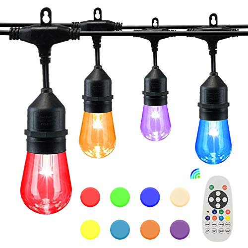 SUNTHIN 50FT Outdoor Color String Lights with Remote, for Holiday Party Lights, Patio Backyard, Home and Outdoor Decorative, with Shatterproof S14 RGB Light Bulb, ETL Listed