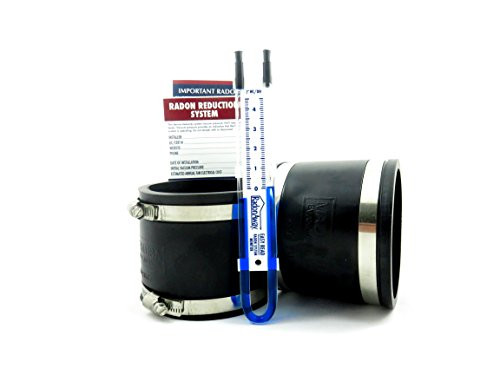 Radon Fan Installation Kit -Rubber couplings, manometer and system labels- -4x4, Black-