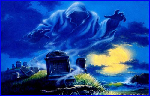Ghost in a Cemetery with a Full Moon - Etched Vinyl Stained Glass Film, Static Cling Window Decal Ghost in a Cemetery with a Full Moon - Etched Vinyl Stained Glass Film, Static Cling Window Decal