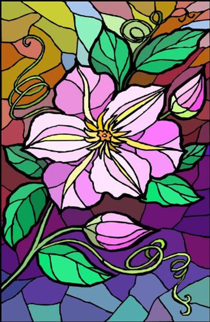 Pink  and  Yellow Vining Flower - Etched Vinyl Stained Glass Film, Static Cling Window Decal Pink  and  Yellow Vining Flower - Etched Vinyl Stained Glass Film, Static Cling Window Decal