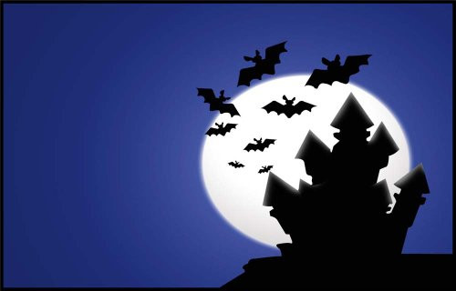 Castle and Bats with a Full Moon - Etched Vinyl Stained Glass Film, Static Cling Window Decal Castle and Bats with a Full Moon - Etched Vinyl Stained Glass Film, Static Cling Window Decal
