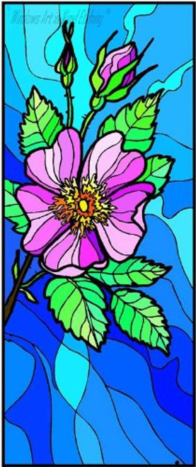 Pink  and  Purple Wildflower with Two Buds - Etched Vinyl Stained Glass Film, Static Cling Window Decal Pink  and  Purple Wildflower with Two Buds - Etched Vinyl Stained Glass Film, Static Cling Window Decal