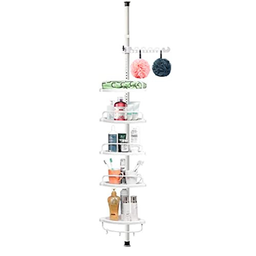 Shower Caddy, Constant Tension Corner Shower Caddy, 5 Tier Positionable Shelves, Rustproof, Strong and Sturdy, Height Adjustable 3.6 to 10.1Ft