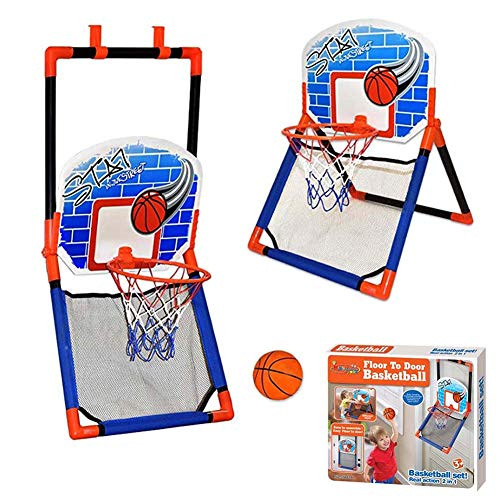 Floor Basketball Hoop Indoor Basketball Stands with Nets and Pump for Backyard Door Basketball Goal Play Set for Toddlers, Boys and Girls,Ball Included