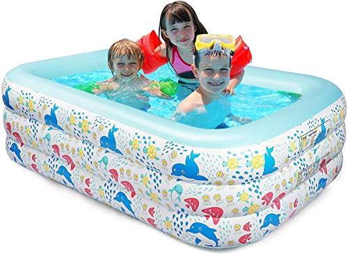 FBSPORT Inflatable Swimming Pool, Full-Sized Inflatable Pool for Kids Adults, Blow up Pool Above Ground Rectangular Pool Family Lounge Pools for Outdoor Garden Backyard for Ages 3 plus, 83'' x 55'' x 24''