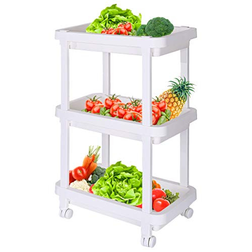 Kuhxz Storage Cart, 3-Tier Storage Cart Rolling Shelving Utility Cart Organizer Storage Shelf Rack for Kitchen Bathroom Office  and  Dresser Carts