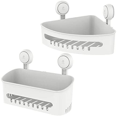 LEVERLOC Corner Shower Caddy and Shower Shelf Suction Cup NO-Drilling Removable Bathroom Shower Shelf Heavy Duty Max Hold 22lbs Waterproof Organizer for Bathroom and Kitchen - White LEVERLOC Corner Shower Caddy and Shower Shelf Suction Cup NO-Drilling Removable Bathroom Shower Shelf Heavy Duty Max Hold 22lbs Waterproof Organizer for Bathroom and Kitchen - White