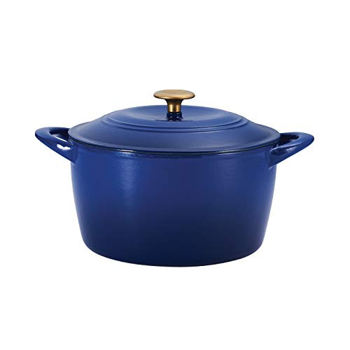 Tramontina 7 Qt Enameled Cast Iron Covered Tall Round Dutch Oven -Classic Blue Gold Knob- - 80131/359DS