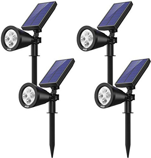 AMIR Solar Spotlights Outdoor Upgraded, Waterproof 4 LED Solar Security Landscape Lights, Adjustable Solar Garden Light with Auto On/Off for Yard Driveway Pathway Pool Patio -4 Pack,White-