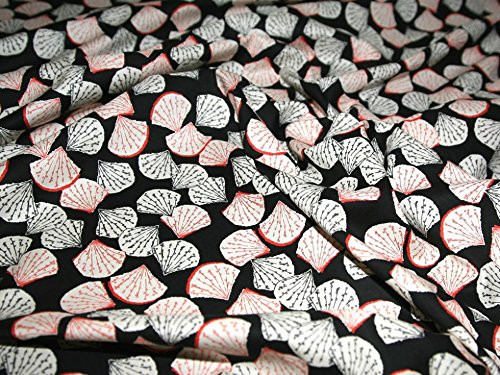 Minerva Crafts Oriental Fans Print Cotton Lawn Dress Fabric Black/Red - per metre
