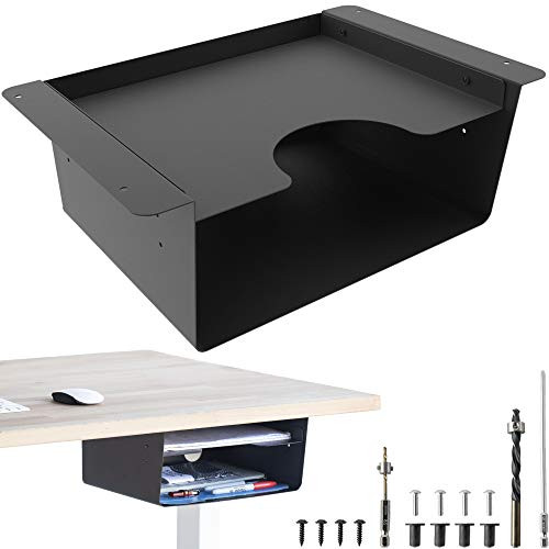 Elevation Shelf XL Plus -with adjustable tray- - Under Desk Storage Shelf / Desk Organizer, Welded Steel  plus Matte Black Finish, Great for Workstations, Adjustable Stand Up Desks, Gaming Battle Stations