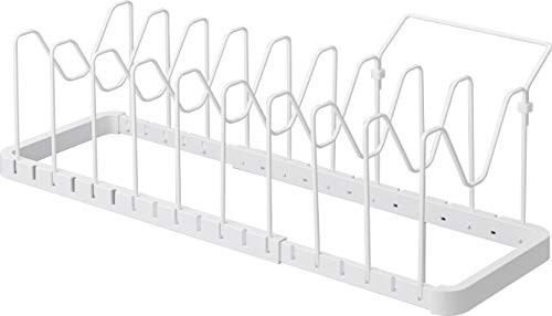 YAMAZAKI home 3840 Adjustable Lid  and  Pan Organizer-Kitchen Drawer Storage Shelf Rack, One Size, White