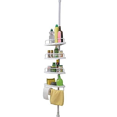 Adjustable Bathroom Shelf, Bathroom Shower Caddy Holder Corner Rack Shelf Organizer Bathroom Shelf, 4 Positionable Shower Pole Corner Caddy, for The Bathtub Corner or in The Bathroom -White-