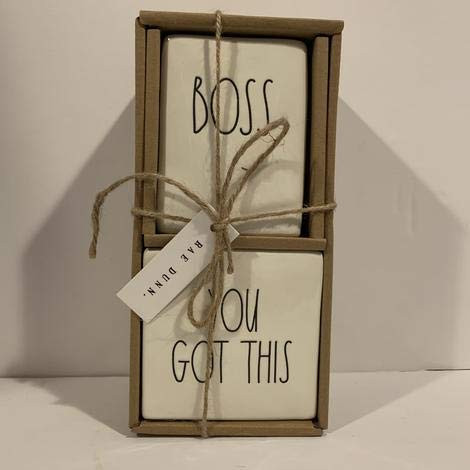 Rae Dunn BOSS Pencil Holder  plus YOU GOT THIS Paperweight Set - Ceramic - Office Desk Organizer - friend - boy - father - mother - co worker gift