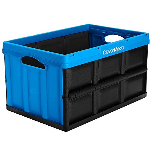 CleverMade 46L Collapsible Storage Bins - Durable Folding Plastic Stackable Utility Crates, Solid Wall CleverCrates, Neptune Blue CleverMade 46L Collapsible Storage Bins - Durable Folding Plastic Stackable Utility Crates, Solid Wall CleverCrates, Neptune Blue