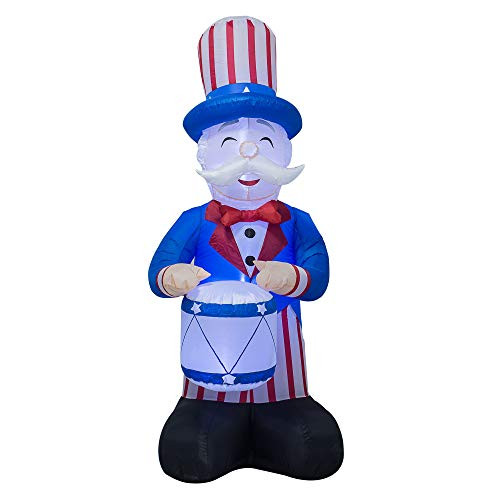 AJY 6 Feet Patriotic Independence Day Inflatable Uncle Sam Playing The Drums Blow Up Indoor Outdoor Yard Lawn Decoration
