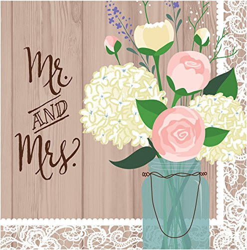 Creative Converting 16-Count Paper Luncheon Napkins- Mr. and Mrs. Rustic Wedding