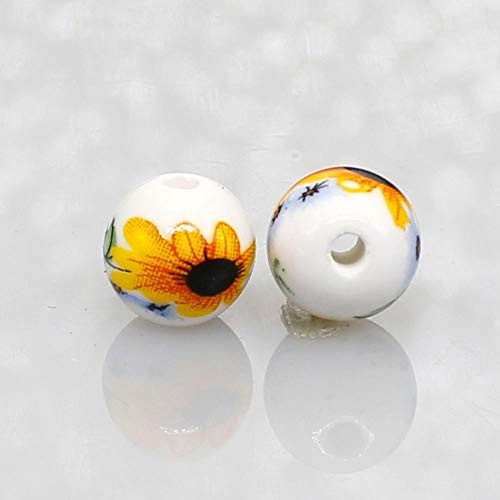 Baitu 10Pcs Ceramic Beads-10mm Round Sunflower Flower Beads for DIY Jewelry Bracelet Necklace Making Charms Jewelry Findings Decoration