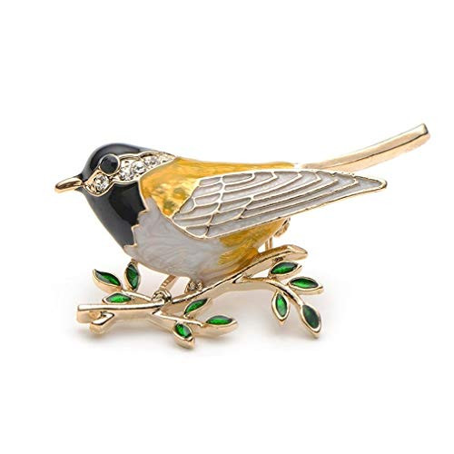 SOURBAN Cartoon Rhinestone Bird Sparrow on Branch Brooch Pin Collar Jacket Hat Badge-Black