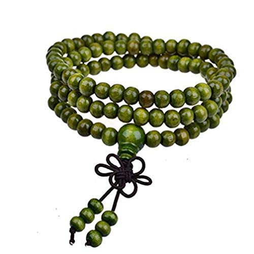 Toporchid 8mm Natural Sandalwood Buddhist Buddha Meditation 108 Beads Wood Prayer Bead Mala Bracelet for Women Men-Green- Toporchid 8mm Natural Sandalwood Buddhist Buddha Meditation 108 Beads Wood Prayer Bead Mala Bracelet for Women Men-Green-