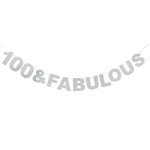 100 and Fabulous Banner Silver Glitter Funny Wedding Anniversary 100th Birthday 100 Years Old Party Decoration Sign 100 and Fabulous Banner Silver Glitter Funny Wedding Anniversary 100th Birthday 100 Years Old Party Decoration Sign
